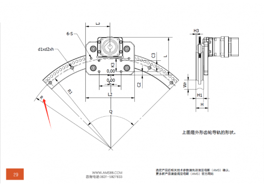 AMS(亞母斯）產(chǎn)品FDK圓弧齒輪導(dǎo)軌的半徑是內(nèi)圓弧還是外圓弧的半徑？